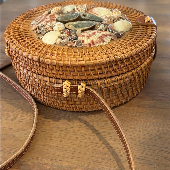 Haute Hippie Brown Woven Shell-Embellished Round Bag